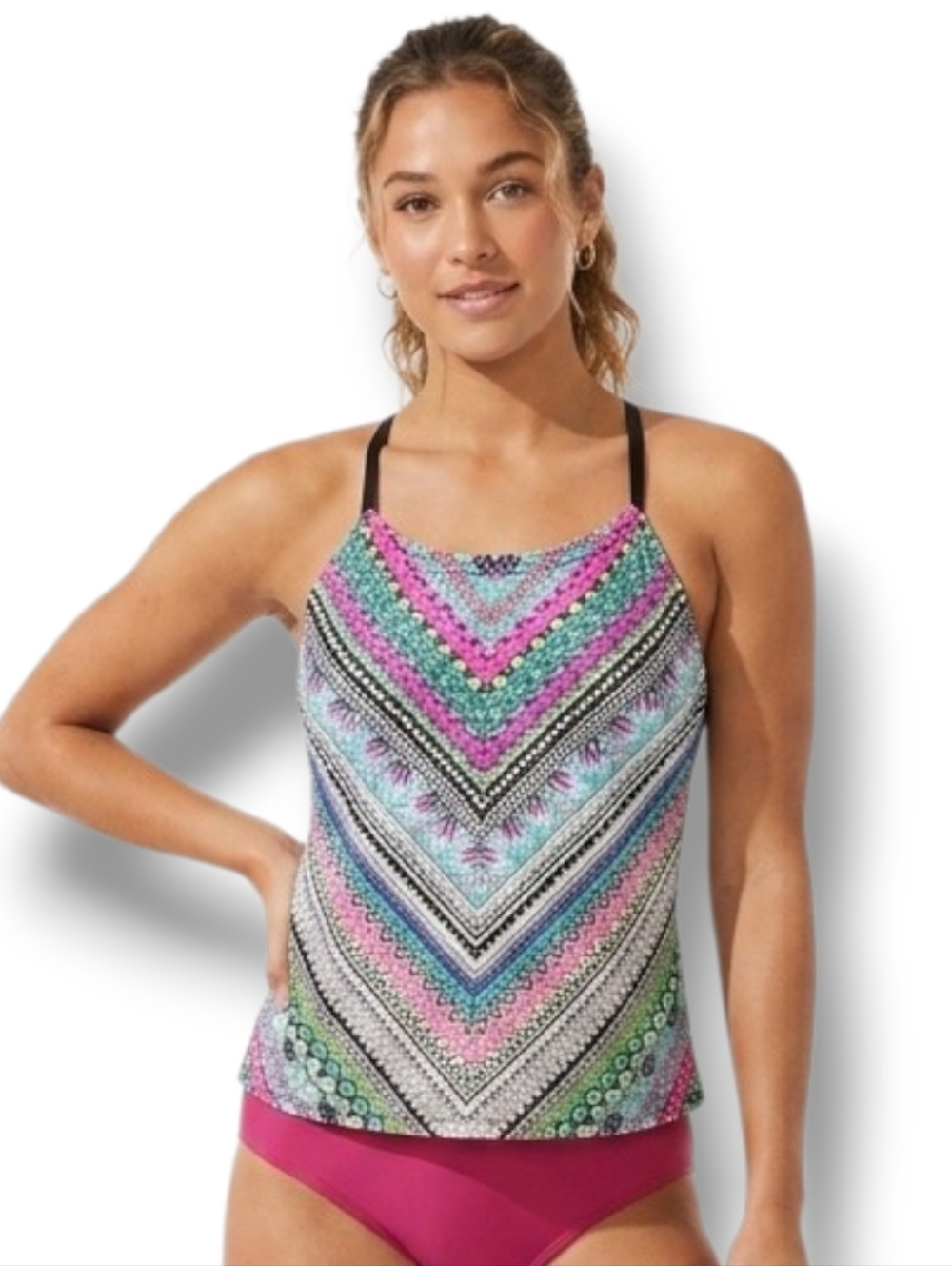 Clean Water Women’s Multicolor Mixed Print Tankini Swim Top Small Built-In Bra